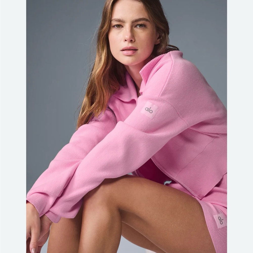 ALO Yoga Scholar Knit Cropped Full Zip Jacket - Sweet Pink | SIZE M NWOT